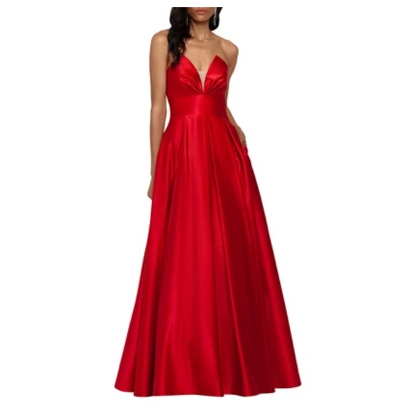 Betsy & Adam Red Satin Strapless Ball Gown, Woman’s Size 6, New With Tags - Picture 3 of 7